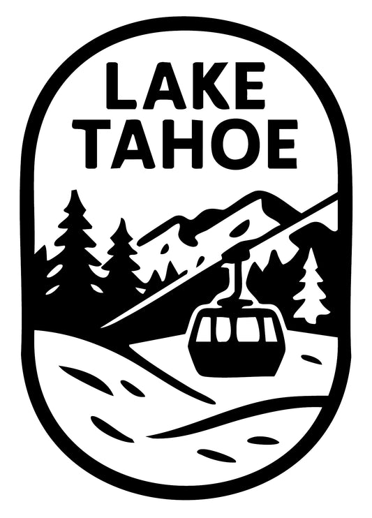 Lake Tahoe Gondola Sticker - Black and White Decal with Gondola, Mountains & Trees
