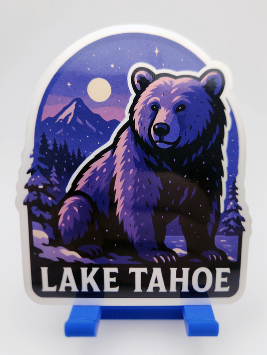 Lake Tahoe Bear Sticker - Purple Nighttime Bear Lake Scene