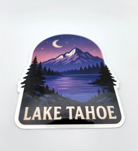 Lake Tahoe Starry Night Sticker - Purple Nighttime Lake Scene