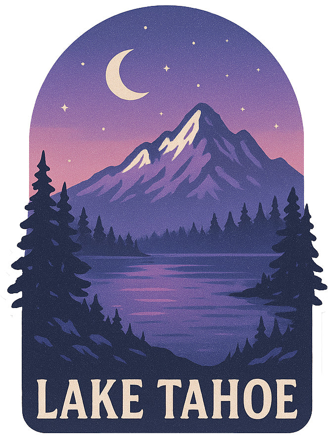 Lake Tahoe Starry Night Sticker - Purple Nighttime Lake Scene