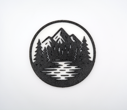 Nature Mountains Trees Water, Black and White Circle Snowboard Stomp Pad