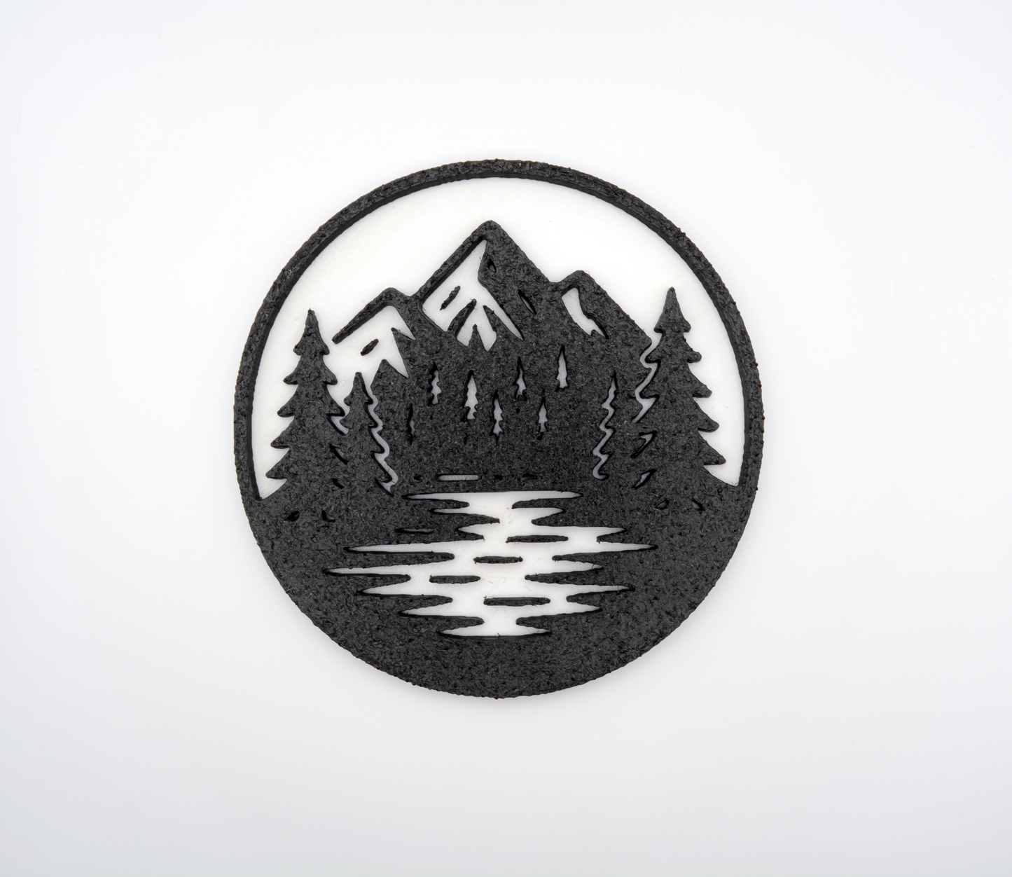 Nature Mountains Trees Water, Black and White Circle Snowboard Stomp Pad