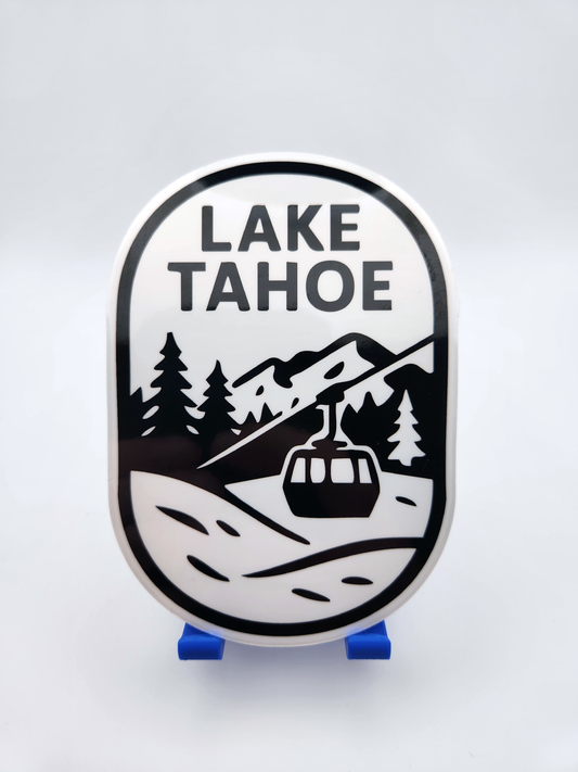 Lake Tahoe Gondola Sticker - Black and White Decal with Gondola, Mountains & Trees