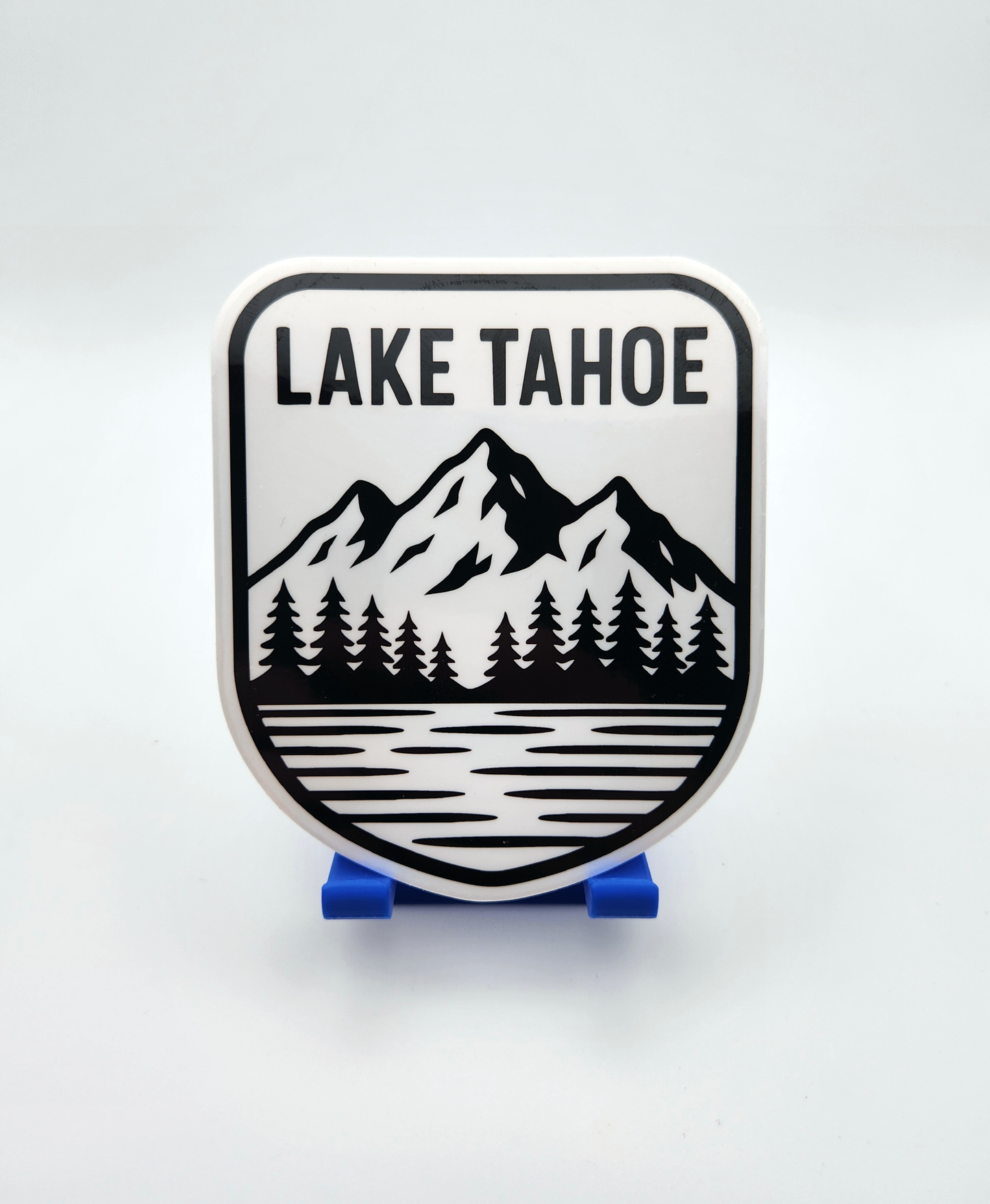 Lake Tahoe Mountain Sticker - Badge - Black and White Forest & Lake Scene