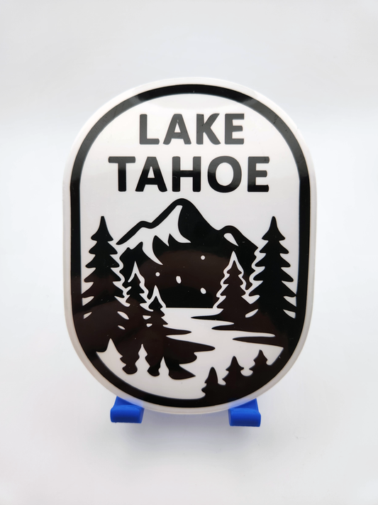 Lake Tahoe Mountain Sticker - Black and White Forest, Mountain & Lake Scene