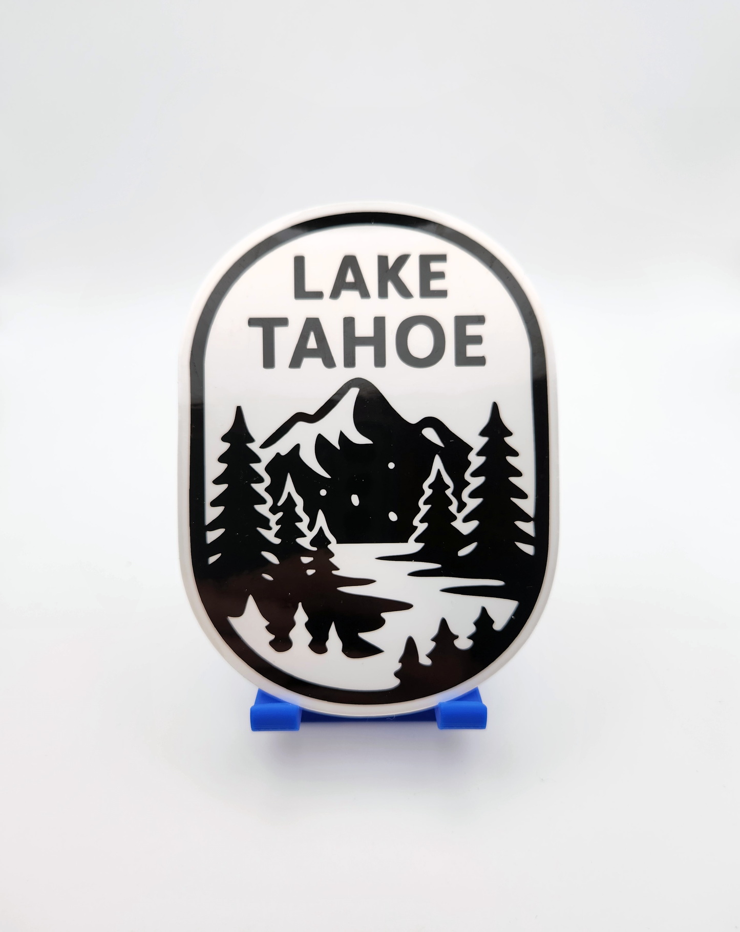 Lake Tahoe Mountain Sticker - Black and White Forest, Mountain & Lake Scene