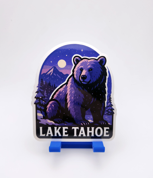 Lake Tahoe Bear Sticker - Purple Nighttime Bear Lake Scene