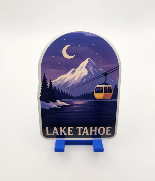 Lake Tahoe Winter Gondola Sticker - Purple Nighttime Snowy Gondola Lake Scene