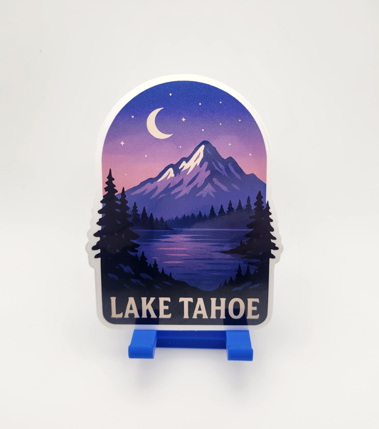 Lake Tahoe Starry Night Sticker - Purple Nighttime Lake Scene